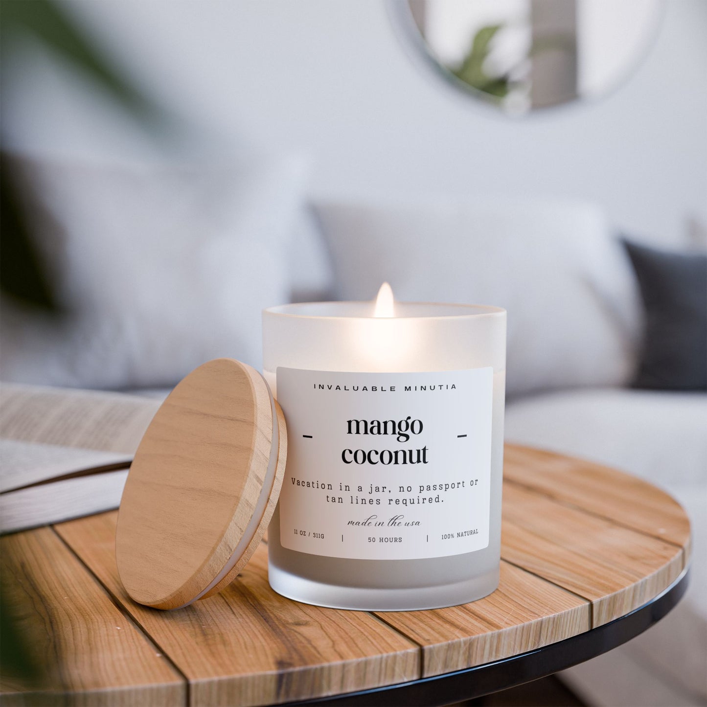 11oz Frosted Glass Natural Soy Wax Candle with Wooden Wick – Available in 9 Scents