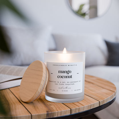 11oz Frosted Glass Natural Soy Wax Candle with Wooden Wick – Available in 9 Scents