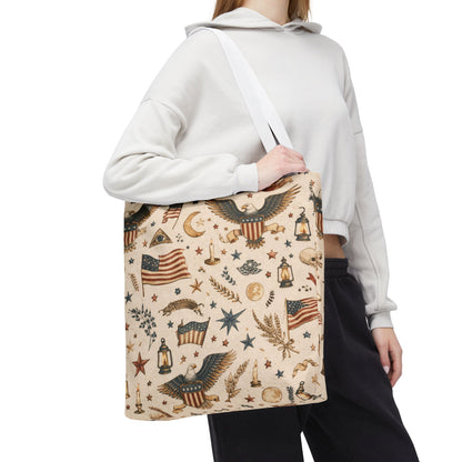 Americana Symbol Styled Canvas Tote Bag