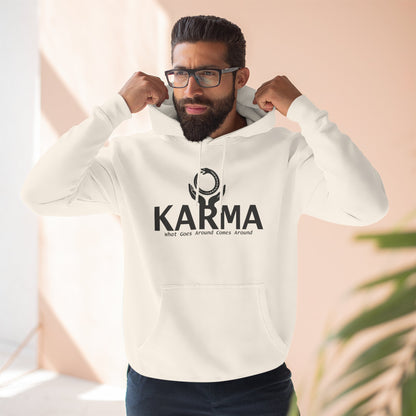 Karma Hoodie — “What Goes Around Comes Around” Minimalist Spiritual Quote Hoodie (Lane Seven Premium Fleece)