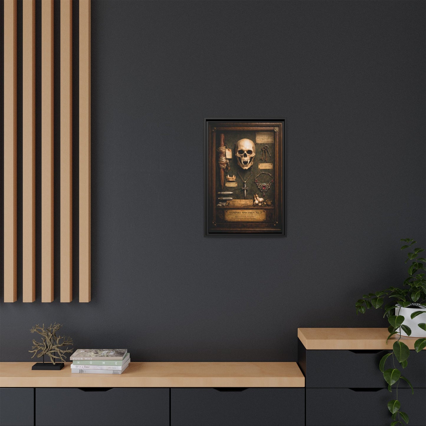 Framed Canvas Art – Vampire Specimen No. 3 | Gothic Vampire Wall Decor | Dark Academia Curiosity Cabinet Art