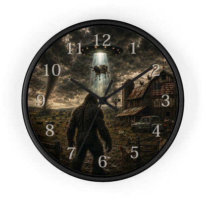Bigfoot UFO Wall Clock – Sasquatch Alien Abduction Farm Art Clock