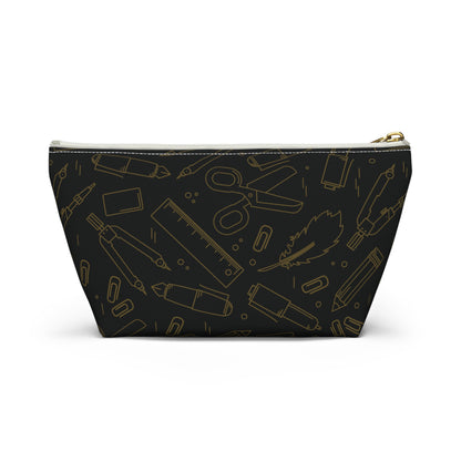 Black & Gold Artist Sketch T-Bottom Pouch • Stylish Pencil Case or Makeup Bag • Small or Large Sizes