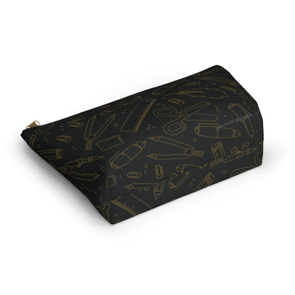 Black & Gold Artist Sketch T-Bottom Pouch • Stylish Pencil Case or Makeup Bag • Small or Large Sizes