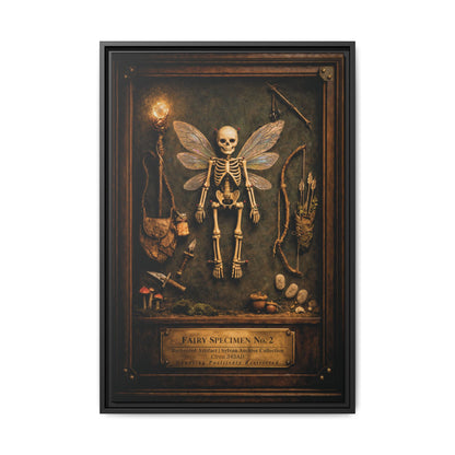 Fairy Specimen No. 2 Framed Canvas Print – Skeletal Fairy Wall Art, Dark Curiosity Cabinet Decor