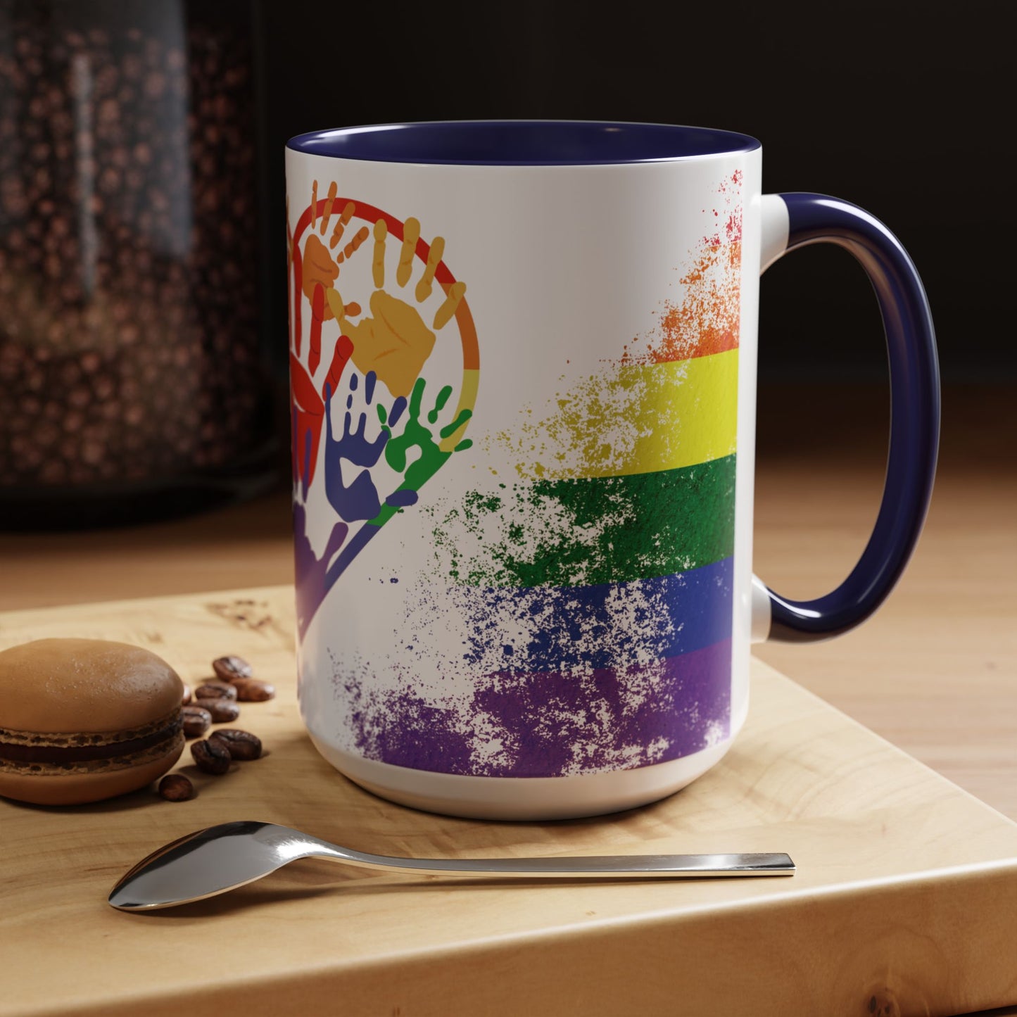 Handprint Heart Pride Mug | Rainbow Splash Ceramic Cup | 11oz & 15oz