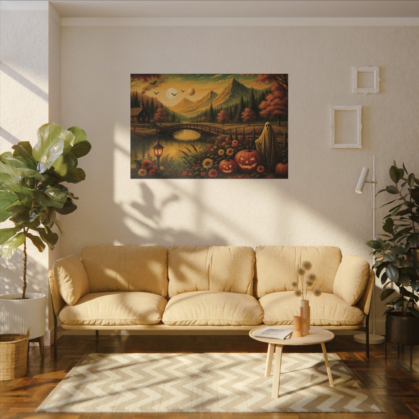Ghost in the Garden – Autumn Halloween Landscape Canvas Print