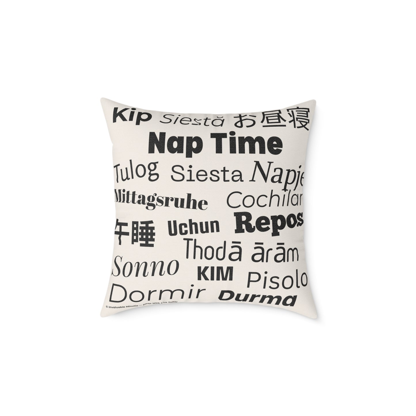 Nap Time (Multilingual) Poly Canvas Throw Pillow — Universal Language: Rest. | Premium Neutral Decorative Cushion