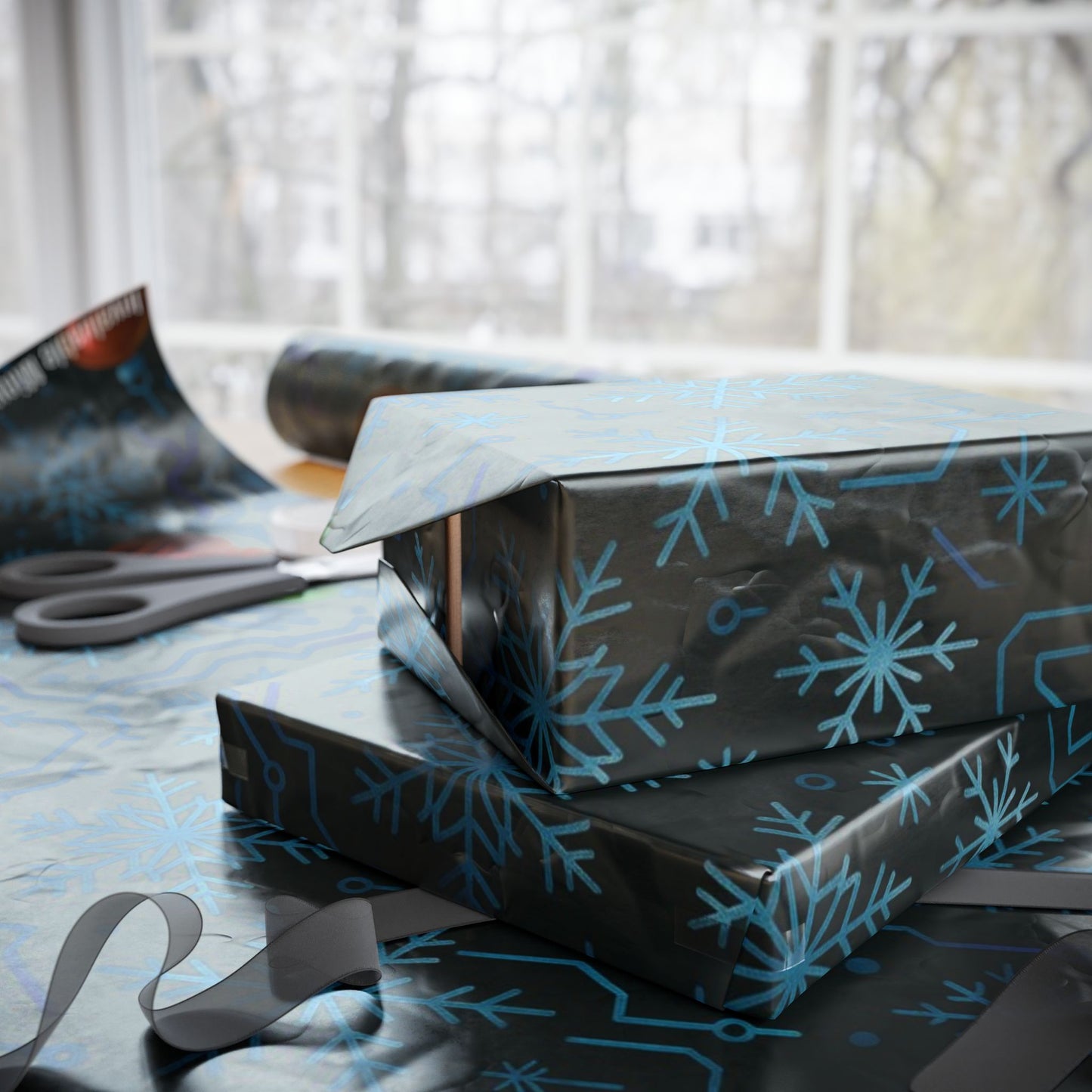 Cyber Yule Circuit – Luxury Christmas Wrapping Paper, Seamless Designer Gift Wrap, 30" Roll (Matte/Gloss)
