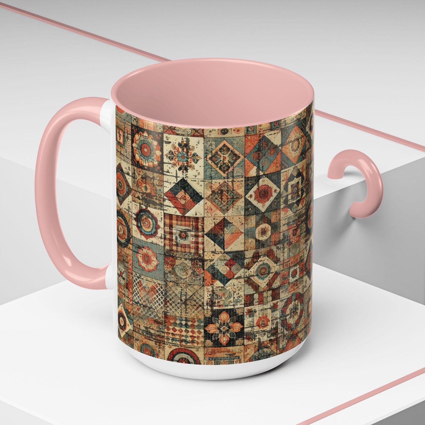 Boho Patchwork Quilt Mug | Vintage Accent Coffee Mug (11oz/15oz)