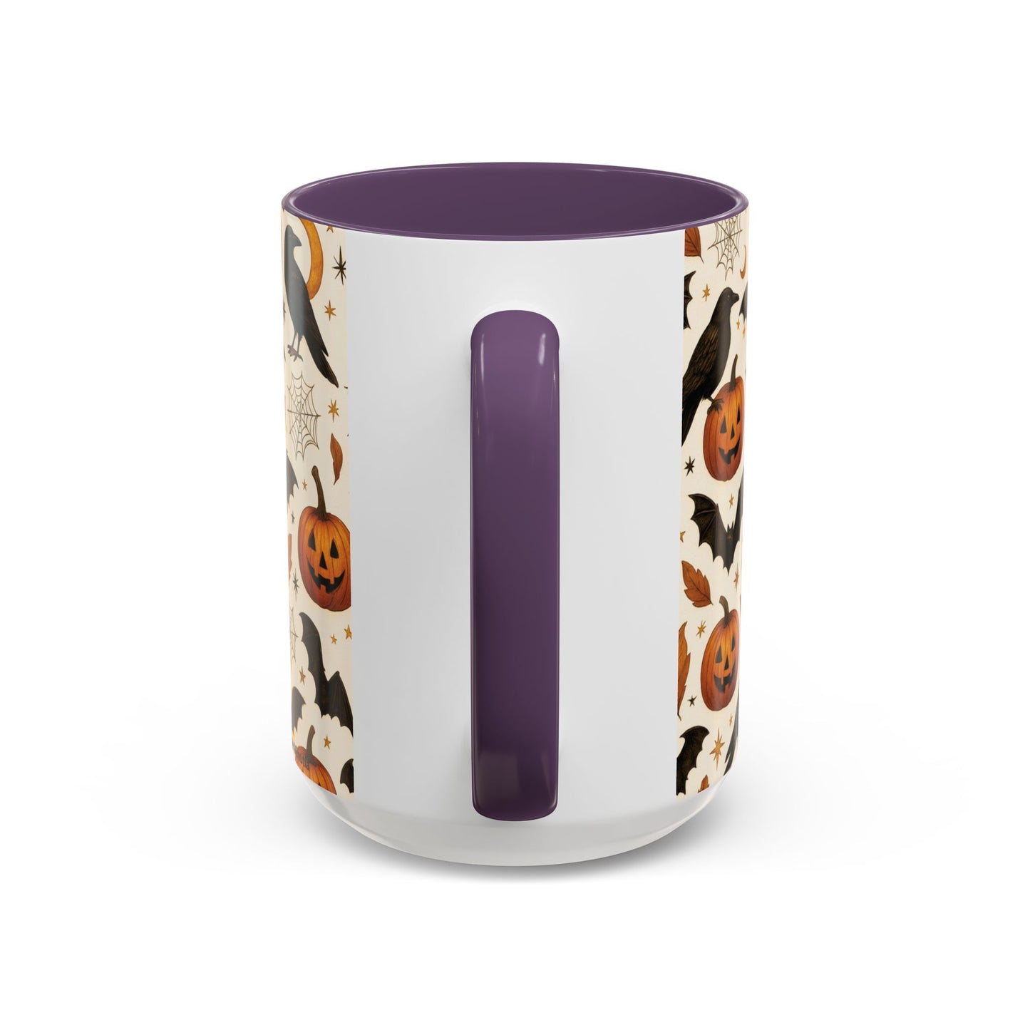 Halloween Raven & Pumpkin Color Accent Mug – Gothic Crow, Bats & Jack-o’-Lantern Coffee Cup (11oz & 15oz) – Spooky Autumn Drinkware