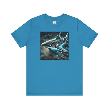 Cyber Shark Unisex Jersey Tee - Futuristic Ocean Design Tech T-Shirt