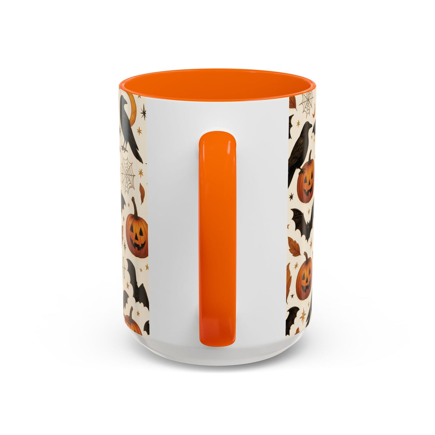 Halloween Raven & Pumpkin Color Accent Mug – Gothic Crow, Bats & Jack-o’-Lantern Coffee Cup (11oz & 15oz) – Spooky Autumn Drinkware
