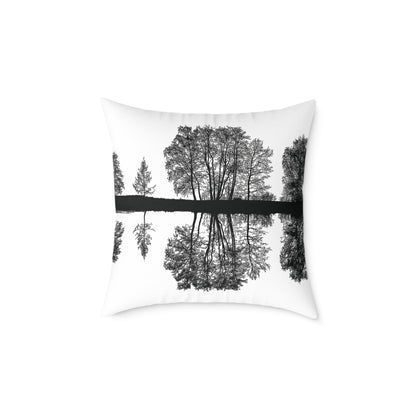 Reflection Forest Silhouette Tree Throw Pillow – Photo Silhouette Landscape Accent for Liminal Souls - Canvas Throw Pillow