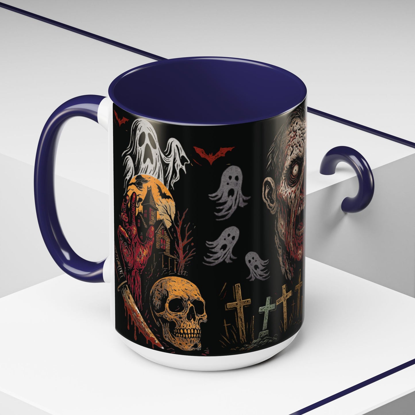 Horror Coffee Mug – Zombie Graveyard Halloween Design – 11oz & 15oz Ceramic – Creepy Goth Kitchen Decor