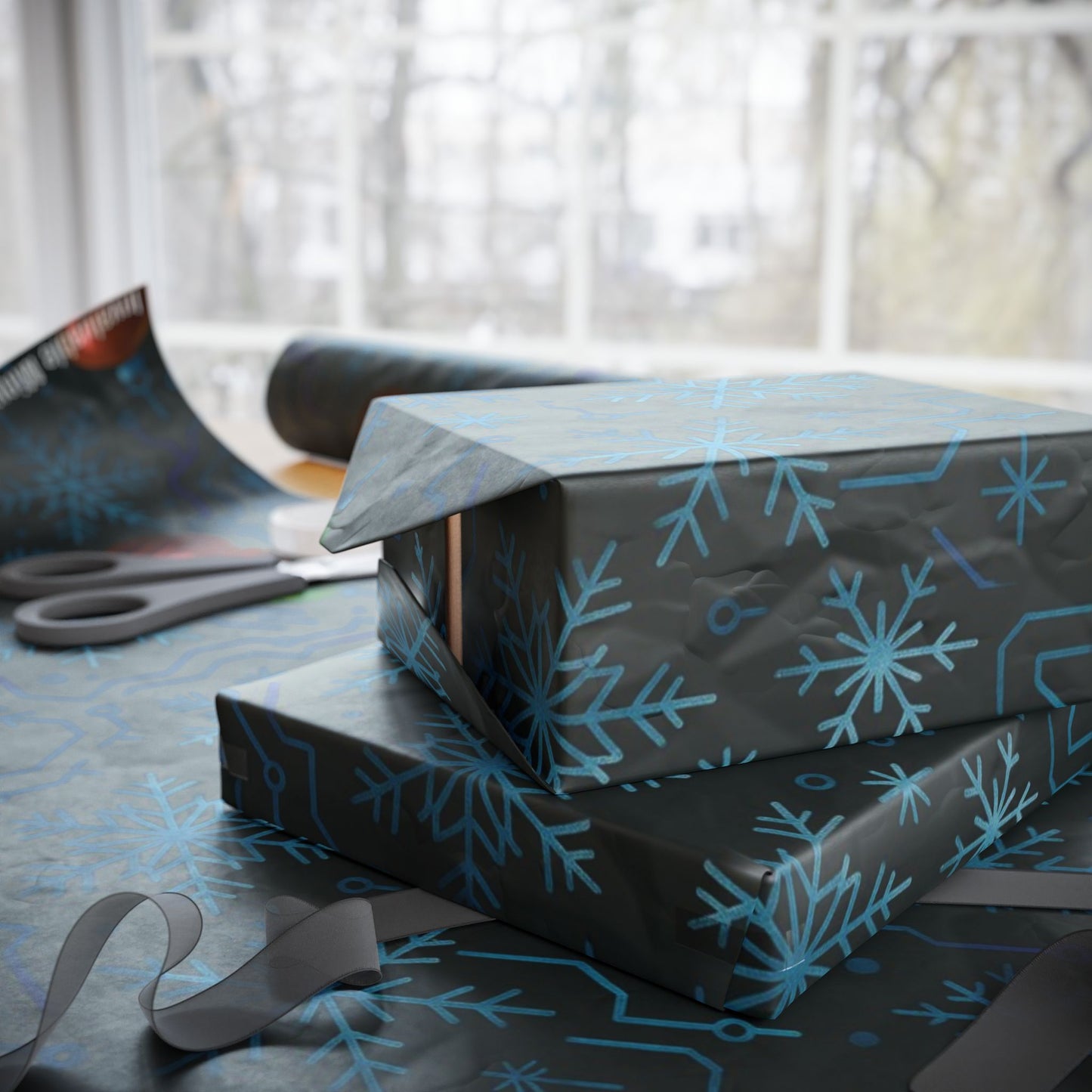 Cyber Yule Circuit – Luxury Christmas Wrapping Paper, Seamless Designer Gift Wrap, 30" Roll (Matte/Gloss)