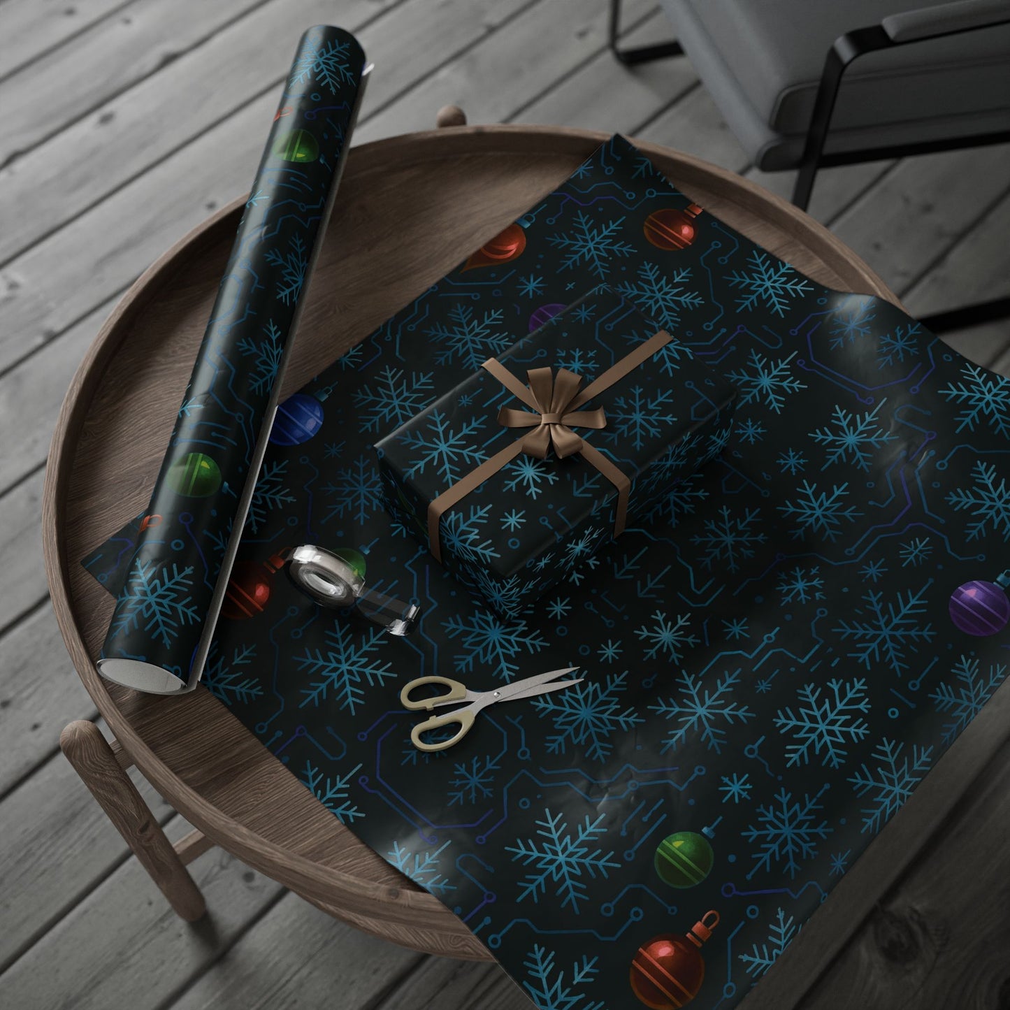 Cyber Yule Circuit – Luxury Christmas Wrapping Paper, Seamless Designer Gift Wrap, 30" Roll (Matte/Gloss)
