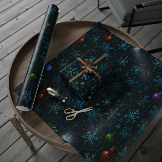 Cyber Yule Circuit – Luxury Christmas Wrapping Paper, Seamless Designer Gift Wrap, 30" Roll (Matte/Gloss)