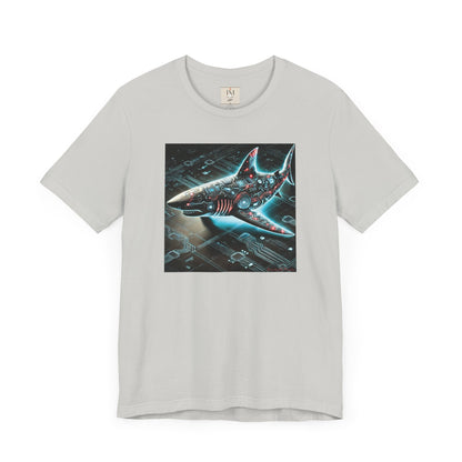Cyber Shark Unisex Jersey Tee - Futuristic Ocean Design Tech T-Shirt
