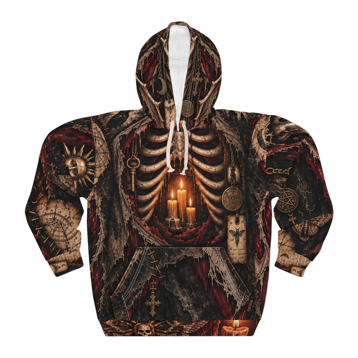 Anatomy of the Haunted Gothic Skeleton Hoodie - Candlelit Occult AOP Pullover