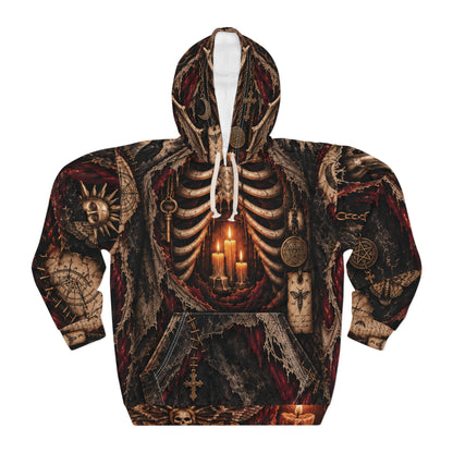 Anatomy of the Haunted Gothic Skeleton Hoodie - Candlelit Occult AOP Pullover