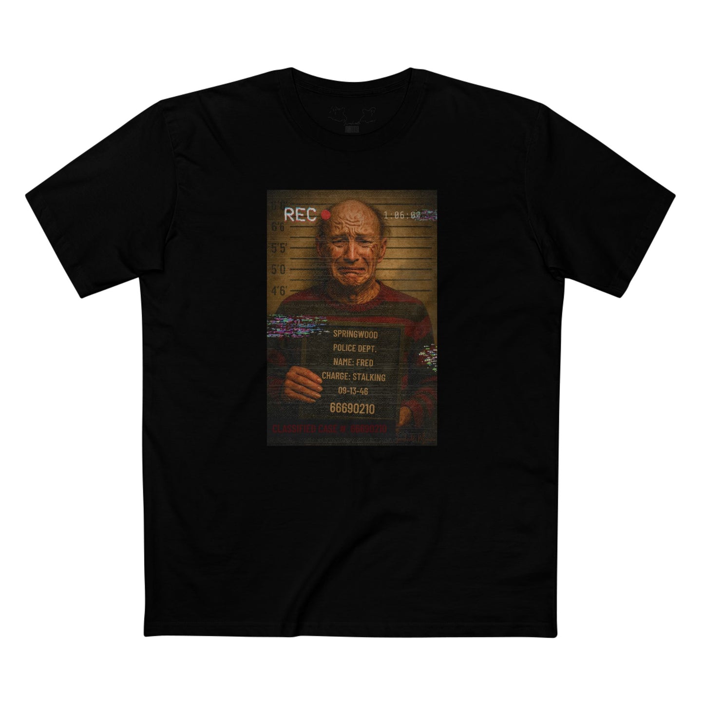 🔥 Freddy Mugshot Tee – Retro Slasher Horrorcore Premium T-Shirt (Unisex)