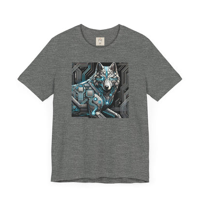 Tech Cyber Wolf Unisex Jersey Tee - Futuristic Animal Print Animal T-Shirt