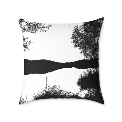 Stillwater Divide Silhouette Pillow – Liminal Lake Vibes for Moody Minimalists - Canvas Throw Pillow Home Decor