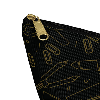Black & Gold Artist Sketch T-Bottom Pouch • Stylish Pencil Case or Makeup Bag • Small or Large Sizes