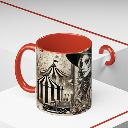 Creepy Circus Witch Mug | Vintage Halloween Accent Coffee Mug (11oz/15oz)