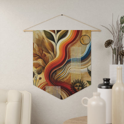 Abstract Earthflow Sun & Moon Wall Banner – Boho Cosmic Pennant | Invaluable Minutia Exclusive