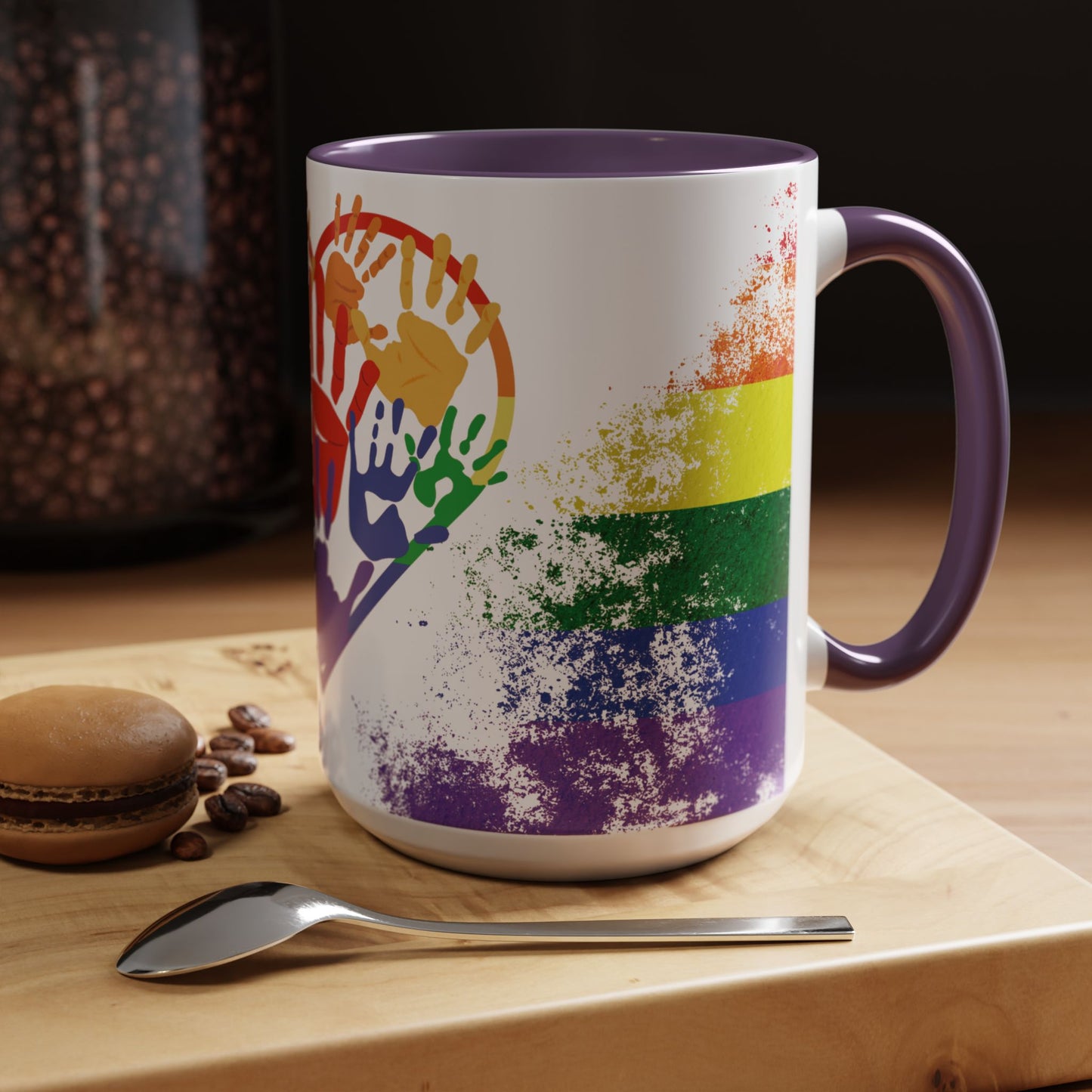 Handprint Heart Pride Mug | Rainbow Splash Ceramic Cup | 11oz & 15oz
