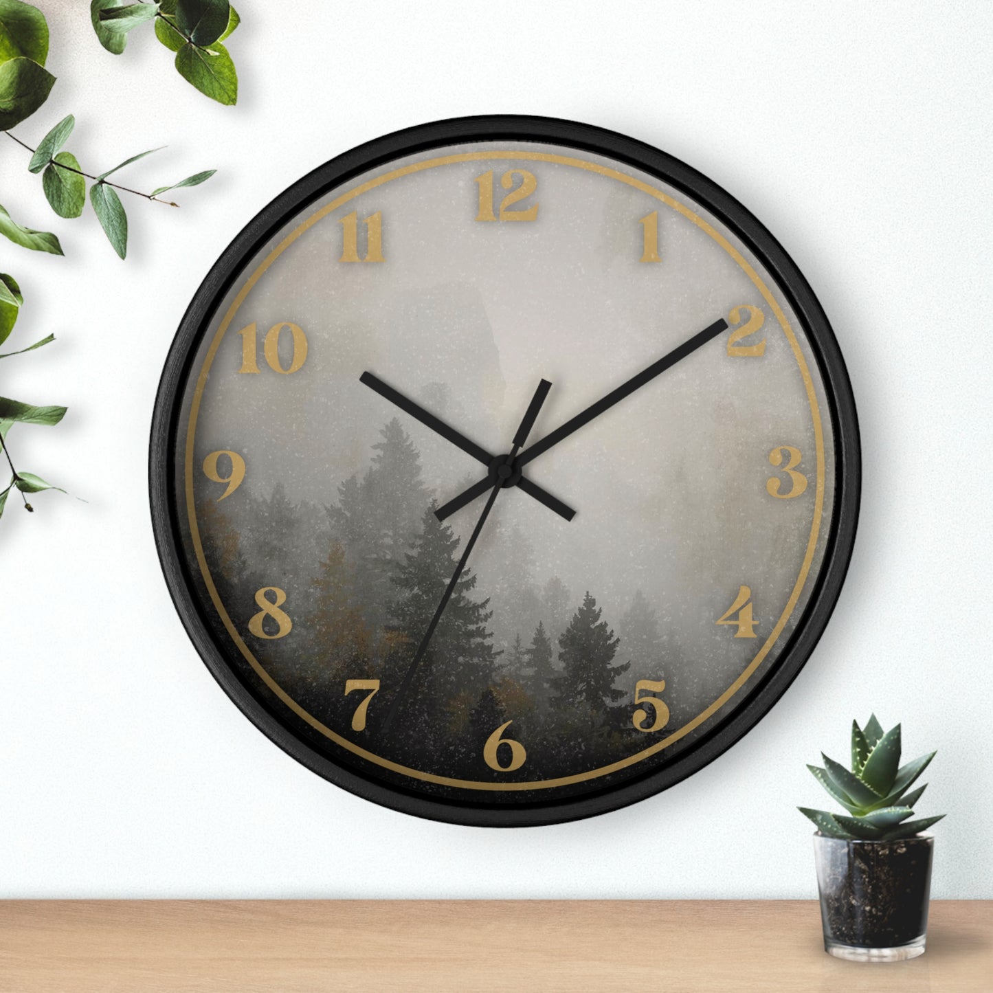 Fog & Pines Minimalist Forest 10" Wall Clock
