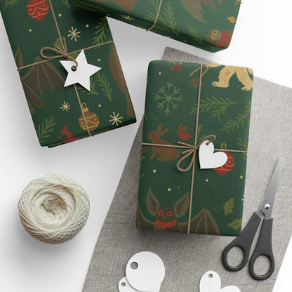 Cryptid Christmas Parade – Luxury Holiday Wrapping Paper, Folk-Art Bigfoot & Mothman Gift Wrap, 30" Roll (Matte/Gloss)