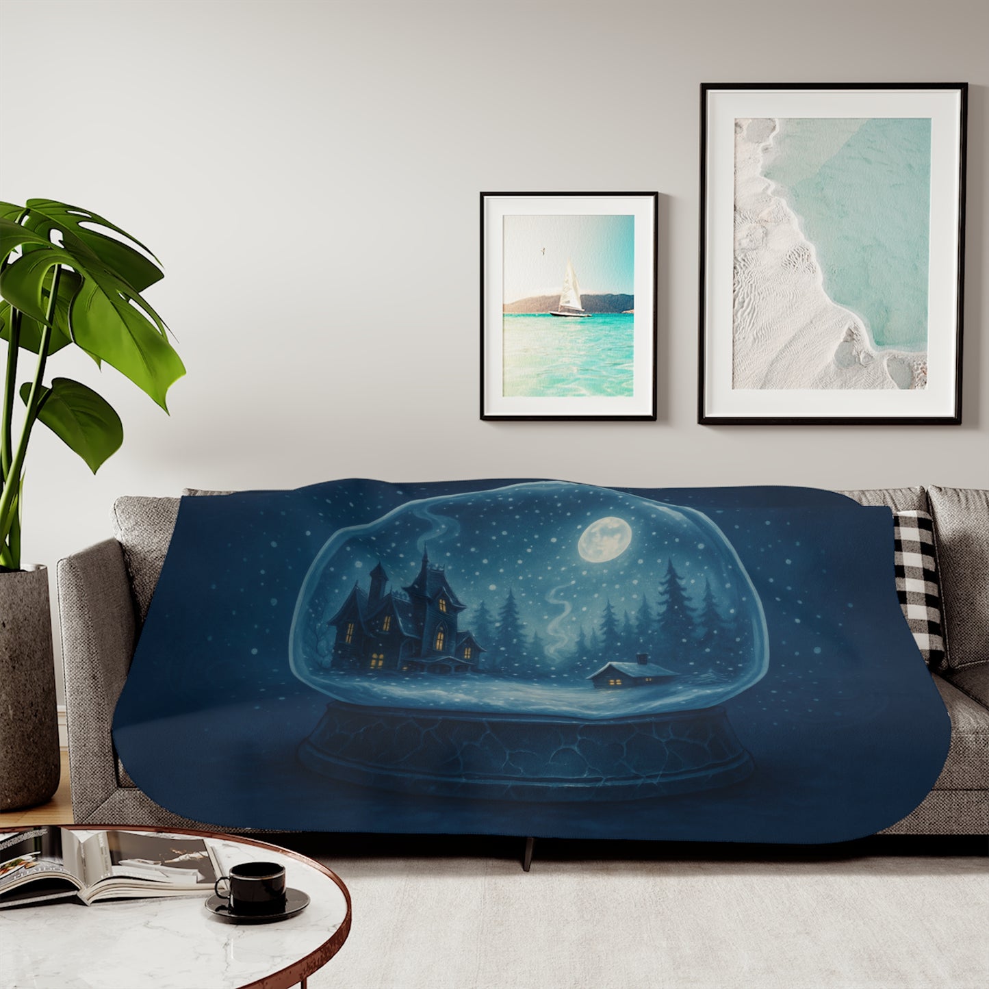 Haunted House Winter Snowglobe Sherpa Blanket – Enchanted Gothic Holiday Throw