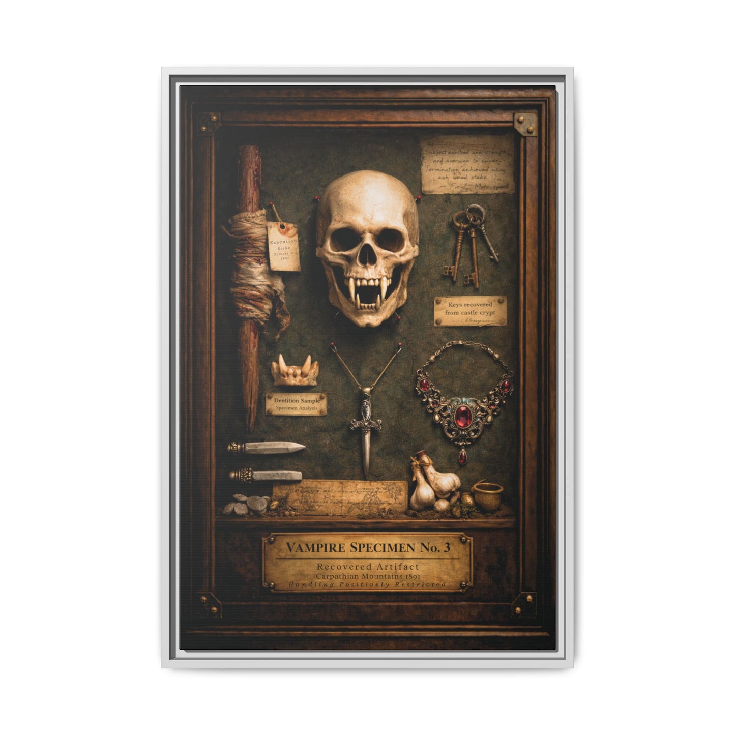 Framed Canvas Art – Vampire Specimen No. 3 | Gothic Vampire Wall Decor | Dark Academia Curiosity Cabinet Art