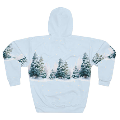 Winter Pines AOP Hoodie – Snowy Christmas Tree Unisex Holiday Pullover