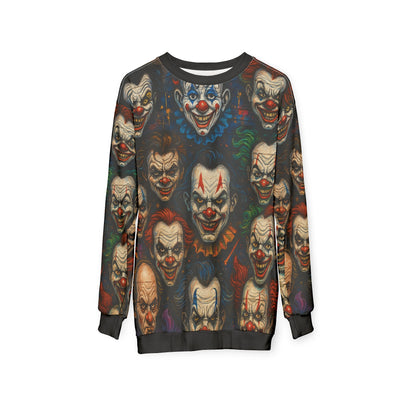 Carnival of Nightmares AOP Unisex Sweatshirt – Creepy Clown Faces | Spooky Season Horror Crewneck | Free Worldwide Shipping