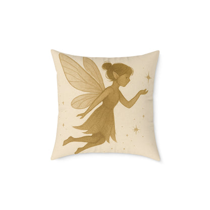 Winter Night Fairies Throw Pillow – Lantern Village Scene Dual-Sided Canvas Cushion