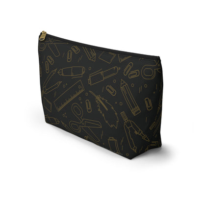 Black & Gold Artist Sketch T-Bottom Pouch • Stylish Pencil Case or Makeup Bag • Small or Large Sizes