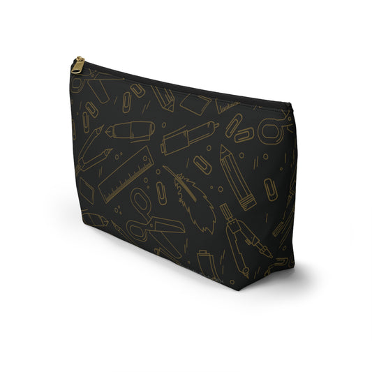 Black & Gold Artist Sketch T-Bottom Pouch • Stylish Pencil Case or Makeup Bag • Small or Large Sizes