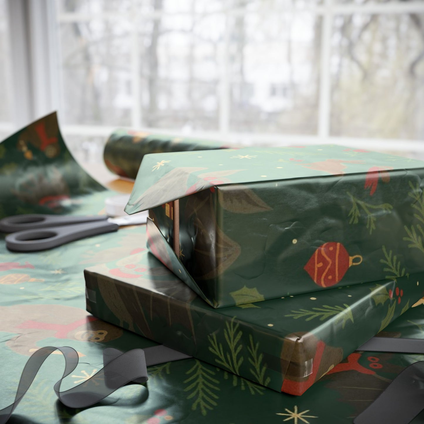 Cryptid Christmas Parade – Luxury Holiday Wrapping Paper, Folk-Art Bigfoot & Mothman Gift Wrap, 30" Roll (Matte/Gloss)