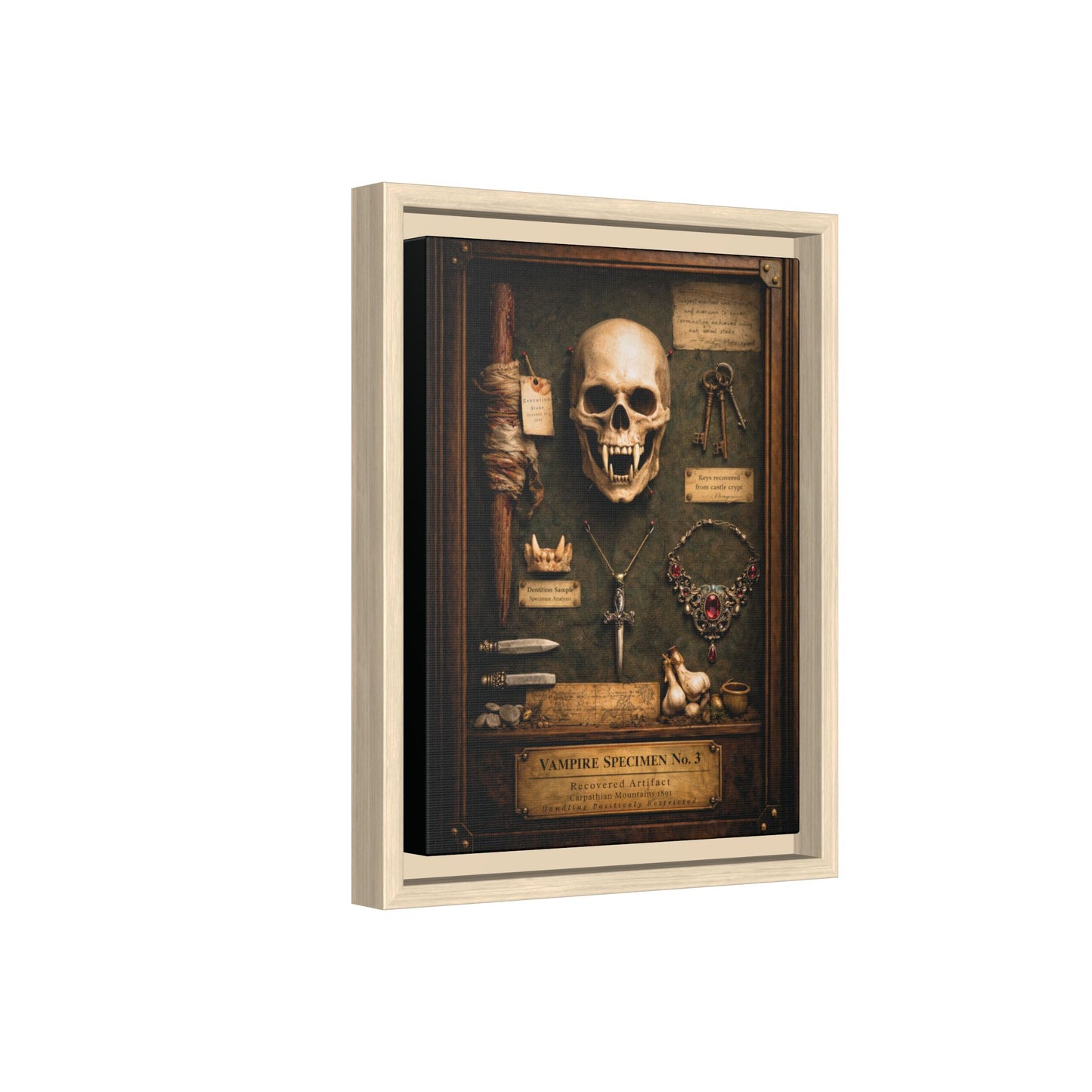 Framed Canvas Art – Vampire Specimen No. 3 | Gothic Vampire Wall Decor | Dark Academia Curiosity Cabinet Art