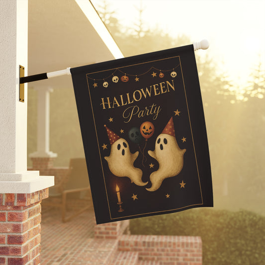Halloween Party Garden Flag – Vintage Ghosts, Balloons & Party Hats | Outdoor Halloween Yard Decor