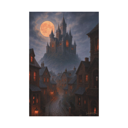 Haunted Hilltop Castle Canvas Print – Gothic Halloween Wall Art for Spooky Season Decor