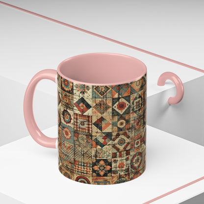 Boho Patchwork Quilt Mug | Vintage Accent Coffee Mug (11oz/15oz)