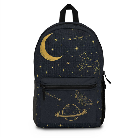 Gold Celestial Constellations Backpack – Premium Starry Night Astronomy Bag with Moon & Saturn Design