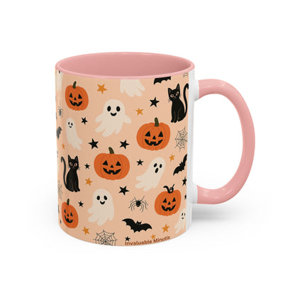 Halloween Color Accent Mug – Ghosts, Pumpkins & Black Cats, Fall Coffee Cup (11oz & 15oz) – Boutique Spooky Season Drinkware