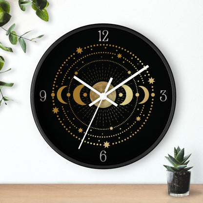 Moon Phase Wall Clock – Gold Celestial Lunar 10" Decor