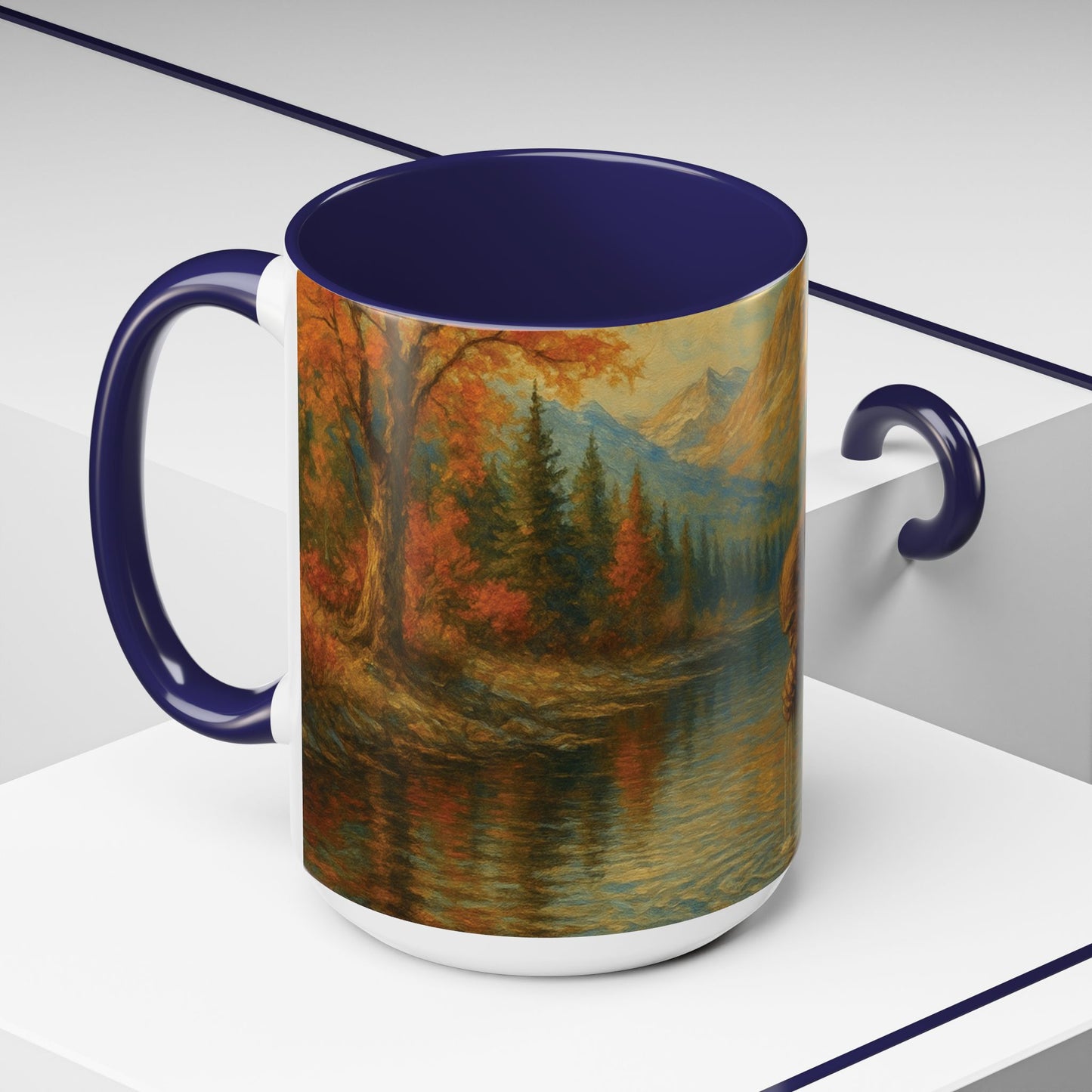 Bigfoot River Scene Mug | Autumn Wilderness Accent Coffee Mug (11oz/15oz)
